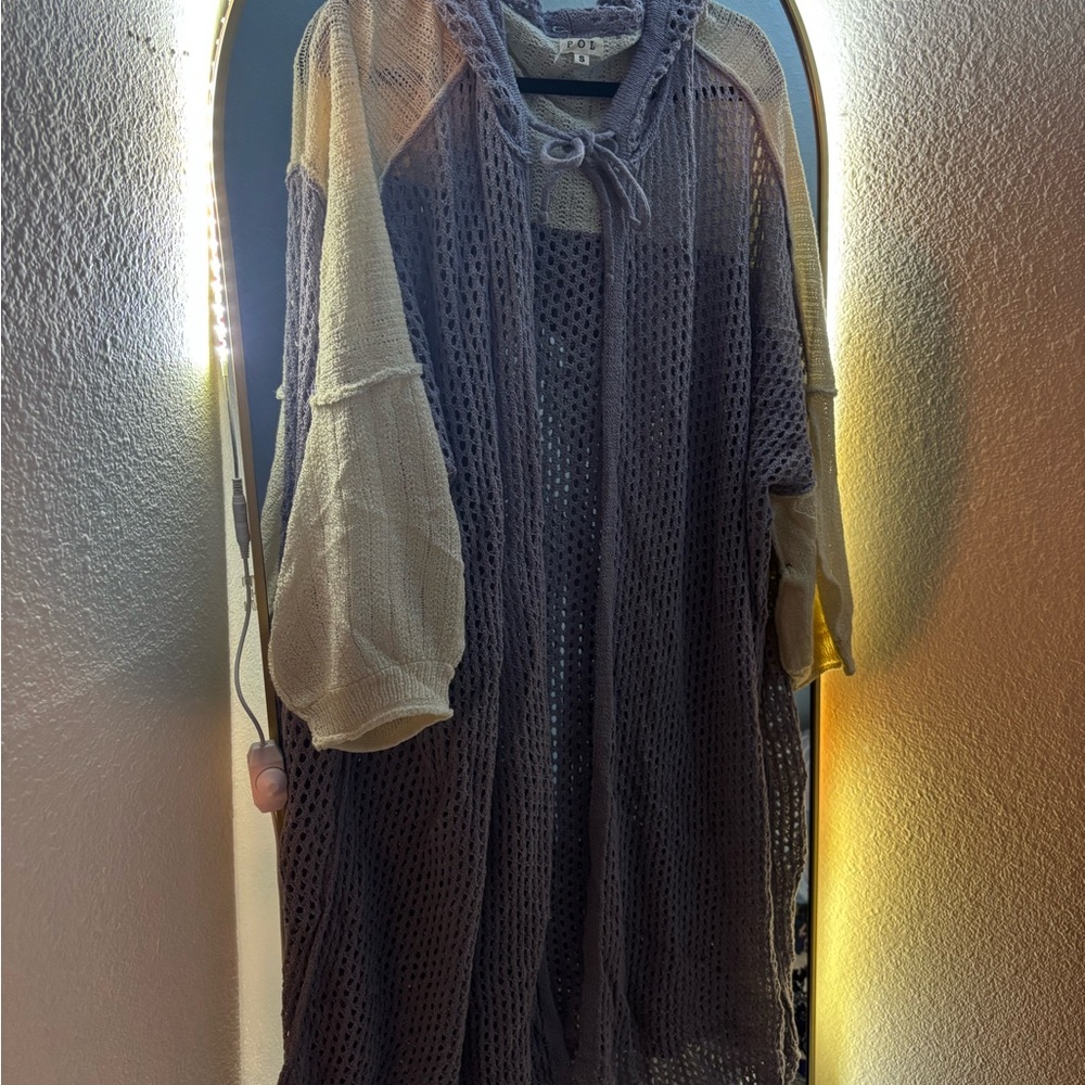 Gray Knit Hooded Cardigan